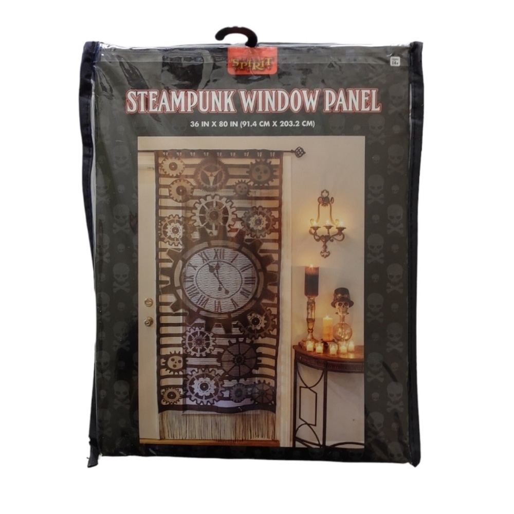 Spirit Steampunk Window Panel 36”x80” Gears Cogs Clockworks Black Gold Lace NIP